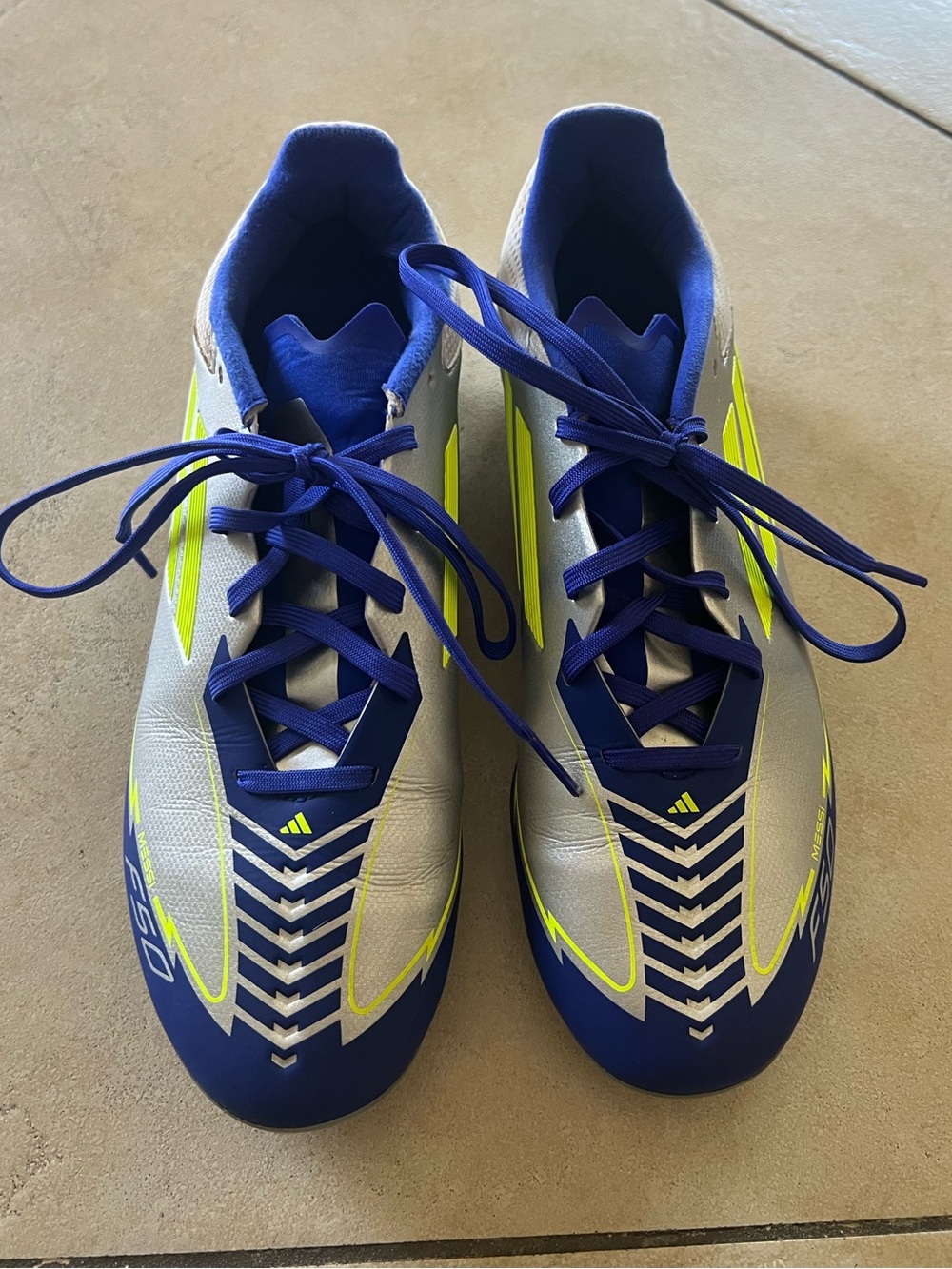 adidas Soccer Cleats in White, Blue & Neon Yellow